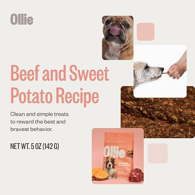 Ollie Beef & Sweet Potato Jerky Treats, 15 oz - All Natural Dog Treats Ingredients, Meat-First Recipe, No Preservatives or Fillers