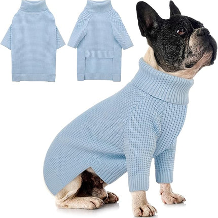 Queenmore Sweater for Dogs, Dog Sweaters for Medium Dogs, Waffle Knit Doggie Sweater with Long Sleeve, Puppy Sweaters for Medium Dogs Girl, Cat Christmas Sweater, Blue M