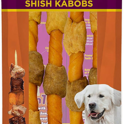 Cadet Gourmet Shish Kabob Dog Chews for Large Dogs, Rawhide Treats with Chicken and Sweet Potato, Healthy & Natural Pork Hide, 10-Inch Sticks, 4 Count
