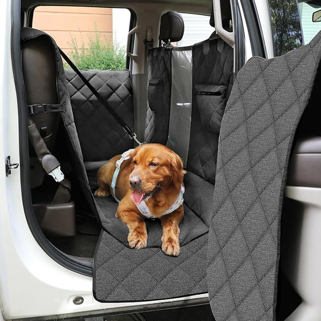 Large Back Seat Extender for Dogs, Paw-Proof & Waterproof Pet Seat Cover with Door Protection for Full-Size Crewcab Trucks, Dog Hammock Reinforced with Glass-Fiber Rods