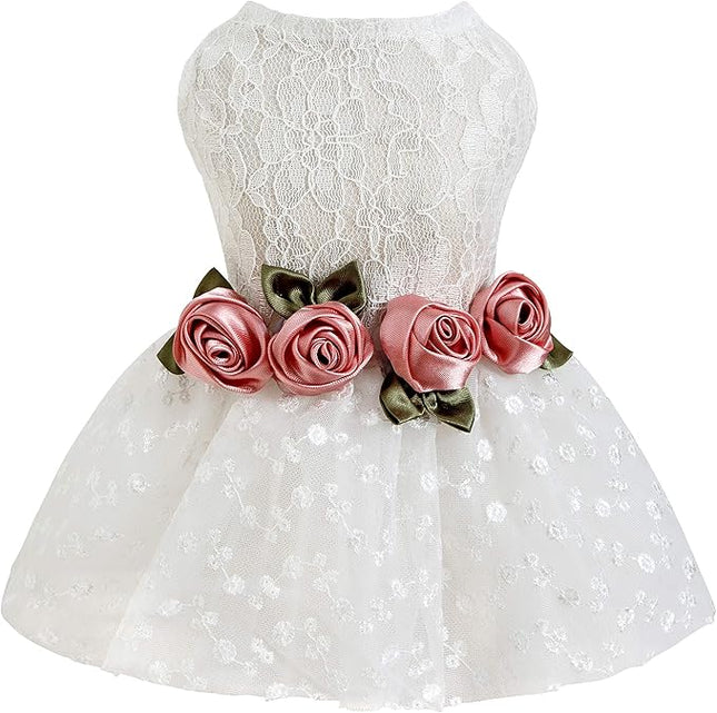 Fitwarm Luxury Rose Lace Pet Dog Weddding Dress Bride Clothes Formal Apparel, XX-Small