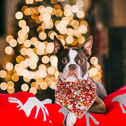 Lionheart glory Christmas Dog Bandana Red Dogs Bandana 1 Pack Washable Soft Dog Scarf, Square Adjustable Pet Bandanas for Small Dogs