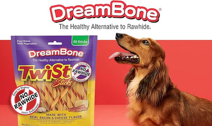 DreamBone Twist Sticks, Made With Real Bacon And Cheese Flavor, Rawhide-Free Chews For Dogs, 50 Count