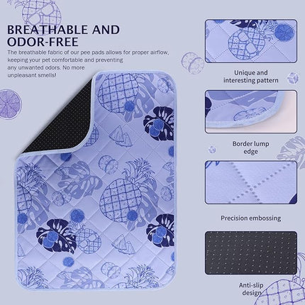IEUUMLER Washable Pee Pads for Dogs, 2 Pack Non-Slip & Waterproof Pack Whelping Pad, Reusable Washable Puppy Potty Training Pad with Fast Absorbent for Playpen EU007 (Purple Pineapple, 24"X18"-2pcs)