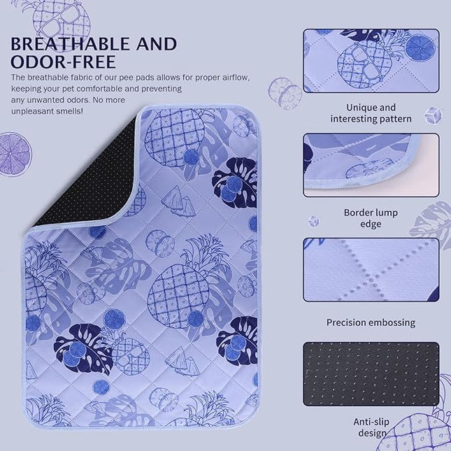 IEUUMLER Washable Pee Pads for Dogs, 2 Pack Non-Slip & Waterproof Pack Whelping Pad, Reusable Washable Puppy Potty Training Pad with Fast Absorbent for Playpen EU007 (Purple Pineapple, 36"X24"-2pcs)