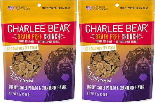 Charlee Bear Grain Free Crunch Dog Treats, Turkey, Sweet Potato & Cranberry Flavor, 8 oz (Pack of 2)