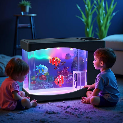 Lightahead Artificial Mini Aquarium A Sensory Multi Colored LED Swimming Fish Tank with Bubbles