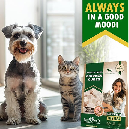 Beloved Pets Dog & Cat Treats Freeze Dried Chicken Cubes 5.3 oz - All Natural Meat Raw Pet Food - Human Grade High-Protein Snacks & Grain-Free Jerky Chews for Cats and Small Dogs