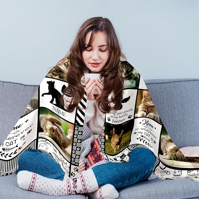 Personalized Pet Memorial Throw Blanket with Photo-Pet Memorial Gifts for Dogs Cats Loss of Dog Sympathy Gift Bereavement Remembrance Passing Away Gifts (Just for Cat)