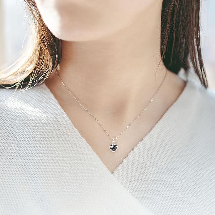 Easycosy Personalized Picture Necklace Projection Necklace with Photo Inside - Custom Photo Heart Pendant Necklace - Photo Gifts Valentines Birthday Love Memorial Gifts for Girlfriend Wife Women