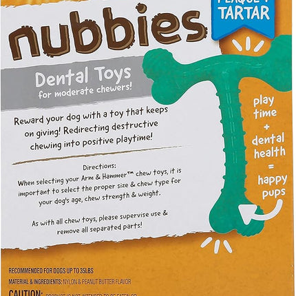 Arm & Hammer Nubbies T-Bone Dental Dog Chew Toys, Peanut Butter Flavor - Durable Nylon Chewing Toys for Dogs, Done Bone Toy, Teeth Cleaning Bones for Chewers Help Remove Plaque and Tartar