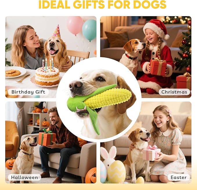Vitscan Tough Dog Toys for Not Aggressive Chewers, Durable Dog Chew Toys for Small Medium Large Dogs,Interactive Crinkle Squeaky Dog Toys to Keep Them Busy Corn Plush Puppy IQ Training Dogs Puzzle Toy