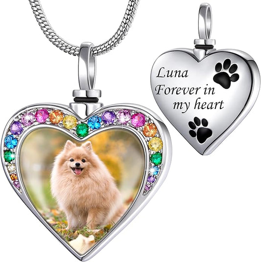 Farfume Personalized Pet Urn Necklace for Dog Cat Ashes Cremation Pet Memorial Customized Photo Text Engraving Pendant Keepsake Funeral Jewelry