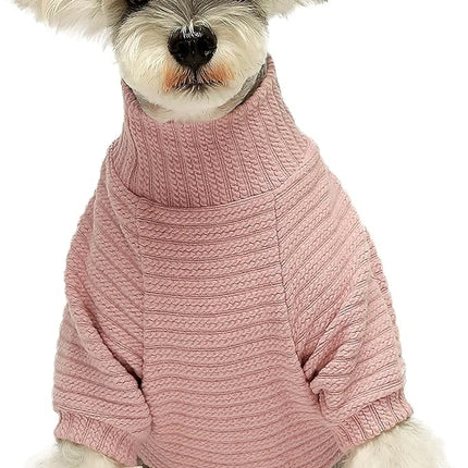 Fitwarm Turtleneck Knitted Dog Sweater Puppy Pajamas Thermal Doggie Winter Clothes Knitwear Pet Coats Cat Apparel Pink Medium