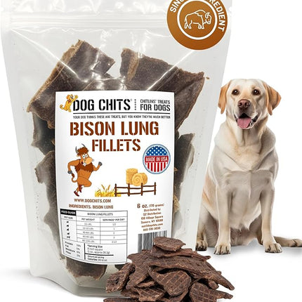 Dog Chits Bison Lung Fillets for Dogs – All-Natural, High Protein Single Ingredient Dog Treats Bison Lung Dog Treats – Grain-Free, Low-Fat – Safe with Sensitive Stomachs – 6 oz