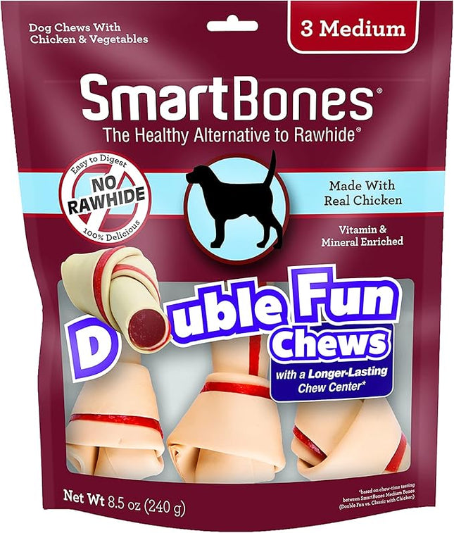 SmartBones DoubleTime Chews 3 Count, Medium, Rawhide-Free Chews For Dogs With Long-Lasting Chew Center