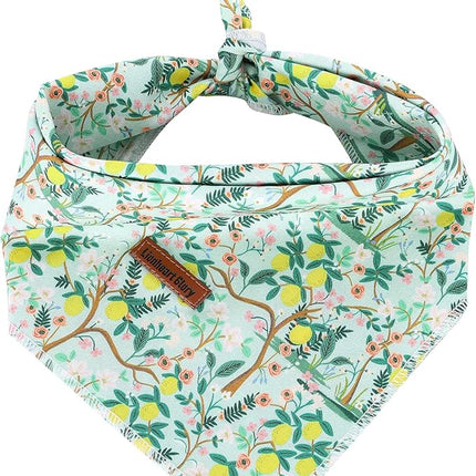Lionheart glory Dog Bandana 1 Pack Washable Soft Cotton Lemon Flower Bibs Scarf, Adjustable Kerchief Square Dog Bandanas for Small Dogs