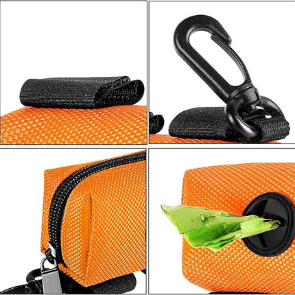 Dog Waste Bag Dispenser Pet Poop Bags Holder for Doggie Waste Bags Dispensers Soft Fabric Zipper Small Doggy Puppy Pouch for Leash Accessory Attachment with Carrier,Orange