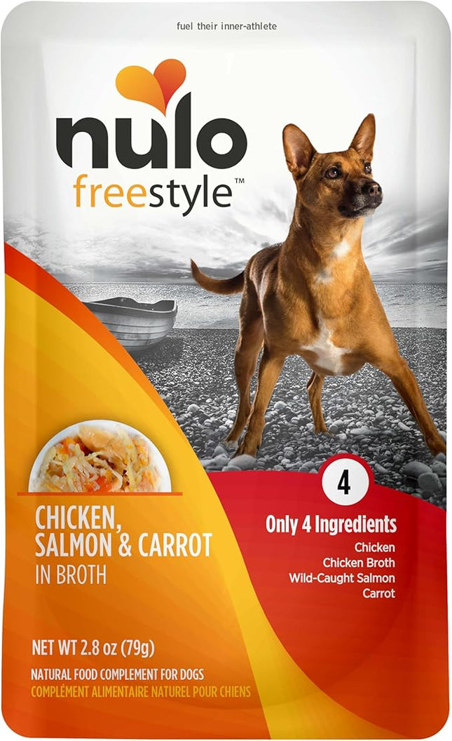 Nulo Freestyle Chicken, Salmon & Carrot in Broth Real Meat Dog Food Topper, 2.8 Ounce (Pack of 6)