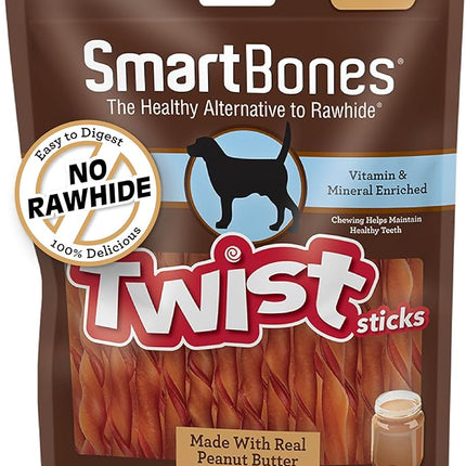 SmartBones Smart Twist Sticks With Peanut Butter, Rawhide-Free Chews For Dogs, 50 Count