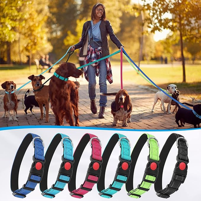 6 Sets Reflective Dog Leash and Collar Set, Nylon Leashes Adjustable Dog Collar Heavy Duty Padded Handle Leash for Small Medium Large Dogs Walking Training(Stylish Color)