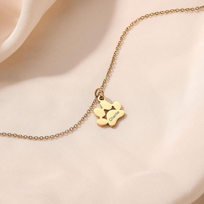 MeMeDIY Personalized Paw Print Necklace for Women Engraved Name Dog Paw Necklace Stainless Steel/925 Sterling Silver Paw Necklace Pet Memorial Necklace 1-4 Cat Paw Print Necklace