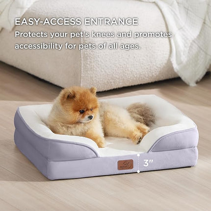 Bedsure Orthopedic Dog Beds for Small Dogs - Washable Small Dog Cat Bed Waterproof, Comfort Pet Couch Sofa with Washable Removable Cover, Pets Bed with Nonskid Bottom, Lavender, 24"
