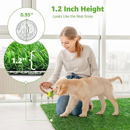 Artificial Dog Grass Pee Pad 18.75"x15" 2 Pack, Washable Indoor Potty Training Replacement Turf for Puppy, Reusable Realistic Grass Mat for Dogs