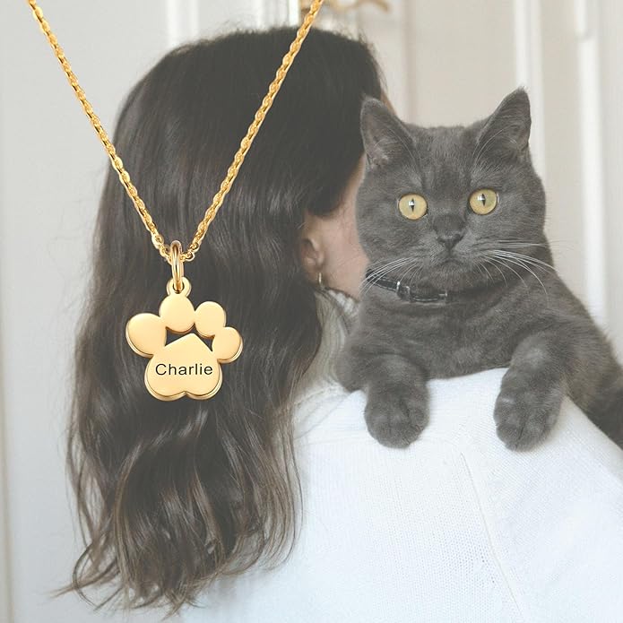 MeMeDIY Personalized Paw Print Necklace for Women Engraved Name Dog Paw Necklace Stainless Steel/925 Sterling Silver Paw Necklace Pet Memorial Necklace 1-4 Cat Paw Print Necklace