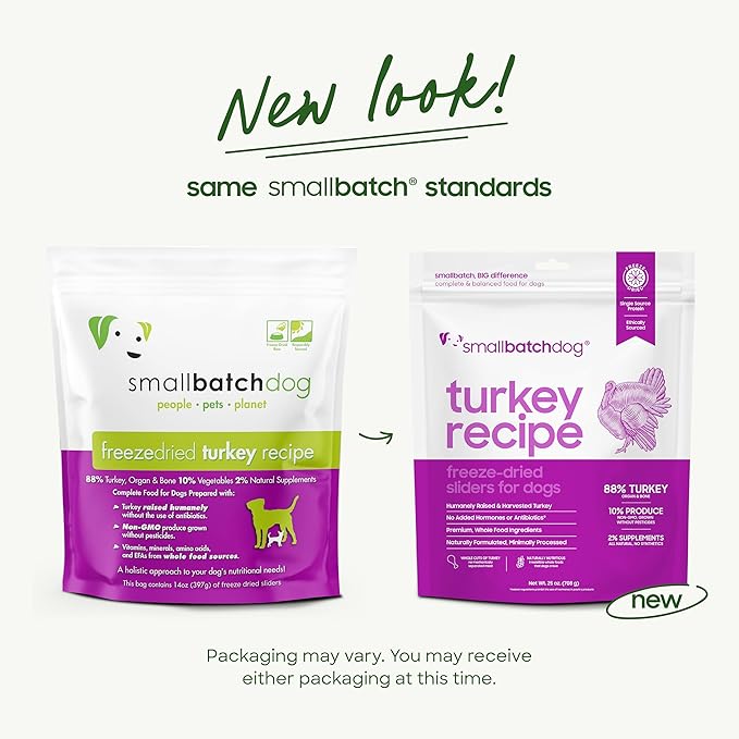 smallbatch Pets Freeze Dried Raw Dog Food, Turkey Recipe, 14 oz, Organic High Protein Dog Food, Grain Free, Made in The USA, Humanely Raised Meat, Single Protein, for Picky Eaters, Hydrate & Serve
