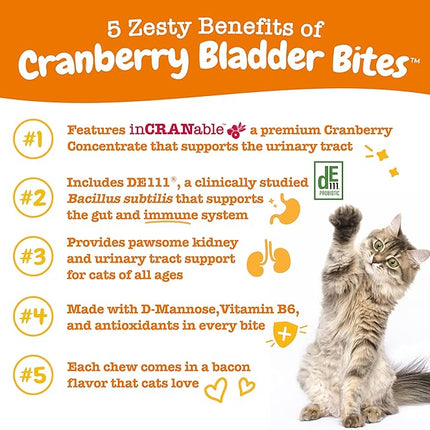 Zesty Paws Cranberry Urinary Tract Bites for Cats - Kidney & Urinary Tract Health - Soft Chews with D-Mannose, Vitamin B6 & L-Arginine - Immune & Gut Support - Bacon - 60 Count