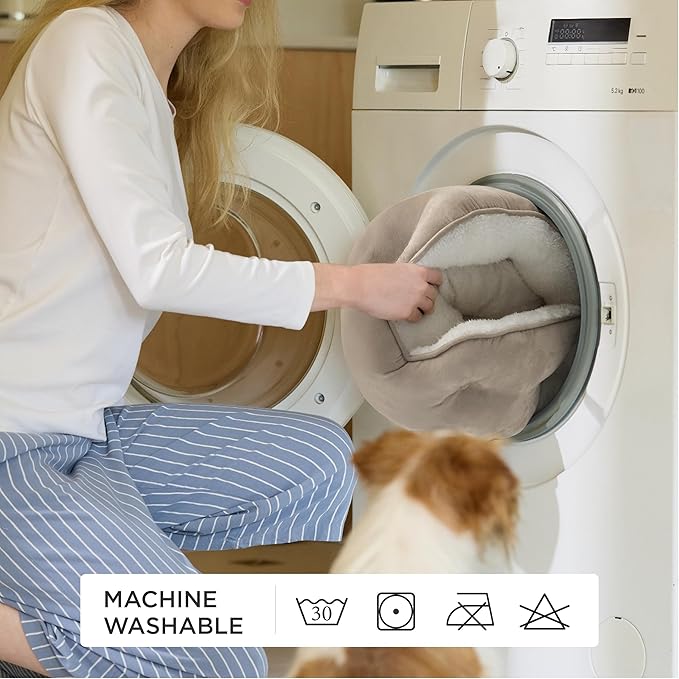 Bedsure Dog Beds for Small Dogs - Round Cat Beds for Indoor Cats, Washable Pet Bed for Puppy and Kitten with Slip-Resistant Bottom, 20 Inches, Camel