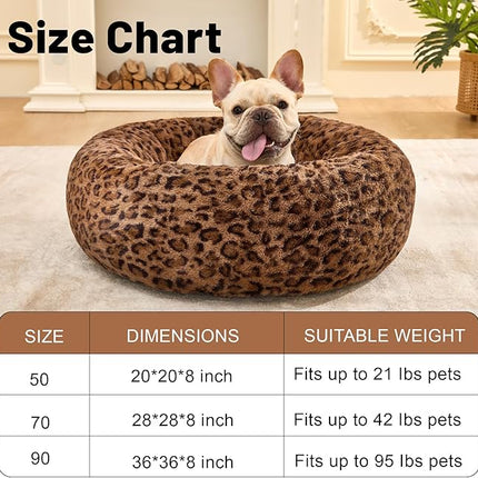 Dog Calming Beds for Small Medium Large Dogs - Round Donut Washable Puppy Dog Bed, Anti-Slip Faux Fur Fluffy Donut Cuddle Anxiety Cat Pet Bed (28" Leopard Print)