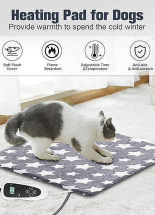 Cat Heating Pad, Waterproof Pet Heating Pad for Cats Dog Indoor, 11 Adjustable Temperature Cat Warming Bed Mat with Timer, Indoor Heated Bed with Chew Resistant Cord (S: 18'' L X 18W '')