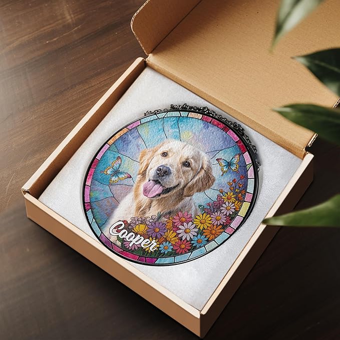 Gabita Custom Dog Portrait Stained Glass Window Hanging Light Catcher V2, Pet Memorial Stained Glass Photo, Dog Memorial Gift Pet Loss Sympathy Gift