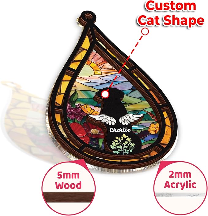 Personalized Angel Dog Memorial Suncatcher, Dog Cat Suncatcher Remembrance Gift, Engraved Pet Memorial Ornament, Pet Sympathy Keychain, Animal Loss Sympathy Card, Rainbow Bridge Pet Loss Gift