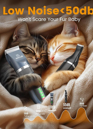 oneisall Cat Clippers and Paw Trimmer 3 in 1 Cat Grooming Kit,Cat Clippers for Matted Hair,Cordless Kitty Shaver for Matted Long Hair,2 Speed Pet Clippers