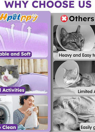 Cat Recovery Suit for Spay Abdominal Wound, Breathable Kitten Onesie for Cats After Surgery, Anti Licking Cat Cone Alternative, Pet Surgery Recovery Shirt-Purple(L)