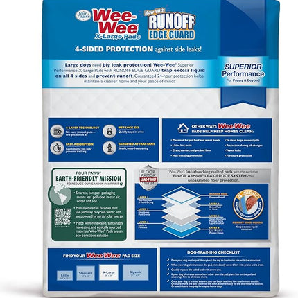 Four Paws Wee-Wee Superior Performance Pee Pads for Dogs with Runoff Barrier Edge Guard Protection, Puppy & Dog Potty Training Pads, Housebreaking Supplies, 28" x 34" (6 Count)