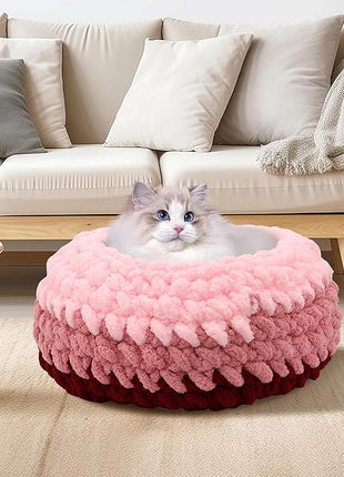 Ombre Gradient Round Cat Bed for Indoor Cats, Chunky Knit Washable & Plush Pet Bed, Cozy Nest with Non-Slip Bottom for Small Medium Cats