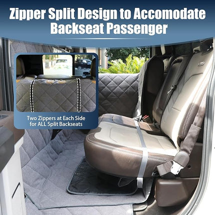 Large Back Seat Extender for Dogs, Paw-Proof & Waterproof Pet Seat Cover with Door Protection for Full-Size Crewcab Trucks, Dog Hammock Reinforced with Glass-Fiber Rods