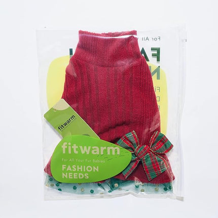 Fitwarm Knitted Dog Tulle Sweater Dress, Winter Clothes for Small Dogs, Female Pet Apparel, Red & Green, Medium