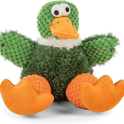 goDog Checkers Just for Me Sitting Duck Squeaky Plush Dog Toy, Chew Guard Technology - Green, Mini