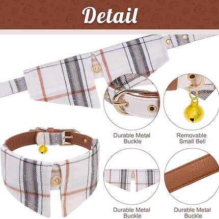 EXPAWLORER Puppy Collar and Leash Set - Classic Plaid Small Dog Collar with Bow Tie, Cute Dog Collar and Leash Set, Adjustable Dog Collar for Small Dogs Cats Holiday Birthday Gifts, Beige S-M
