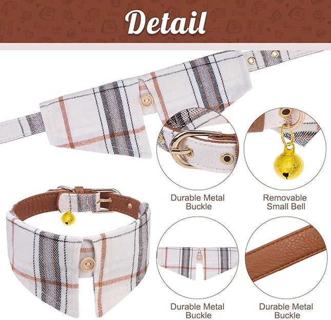 EXPAWLORER Dog Collar and Leash Set - Classic Plaid Medium Dog Collar with Bow Tie, Cute Collar and Leash Set, Adjustable Dog Collar for Medium Dogs Holiday Birthday Gifts, Beige Medium