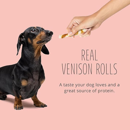 Better Belly Proteins with Real Venison Small Rolls 6 Count, Digestible Rawhide for Dogs, 4.2 OZ (Pack of 4)