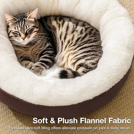 Love's cabin Round Donut Cat and Dog Cushion Bed, 20in Pet Bed for Cats or Small Dogs, Anti-Slip & Water-Resistant Bottom, Super Soft Durable Fabric Pet Beds, Washable Luxury Cat & Dog Bed Brown