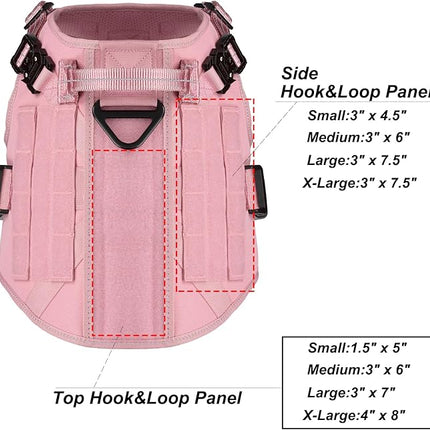 ICEFANG Tactical Dog Harness,Small Size, 2X Metal Buckle,Working Dog MOLLE Vest with Handle,No Pulling Front Leash Clip,Hook and Loop Panel (Pink, S (Pack of 1))