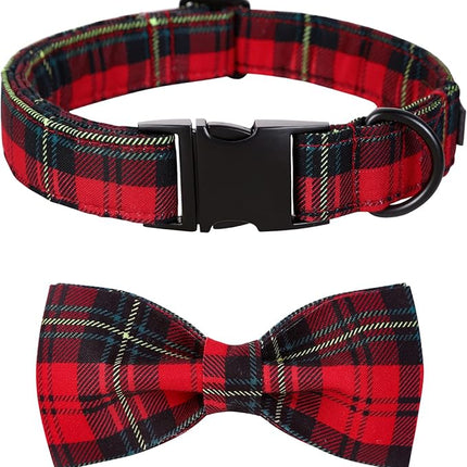 Lionet Paws Christmas Dog Collar with Bowtie, Dog Bowtie Collar with Metal Buckle for Dogs, Adjustable Comfortable Dog Collar Girl Boy Gift, L, Neck 16-24 in