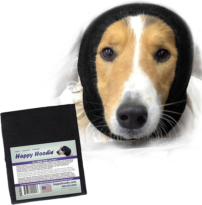 Happy Hoodie The Original Dog & Cat Calming Band - American Brand - Anxiety Relief/Noise Protection - Grooming - Thunder - Fireworks (Large, Black) - Since 2008